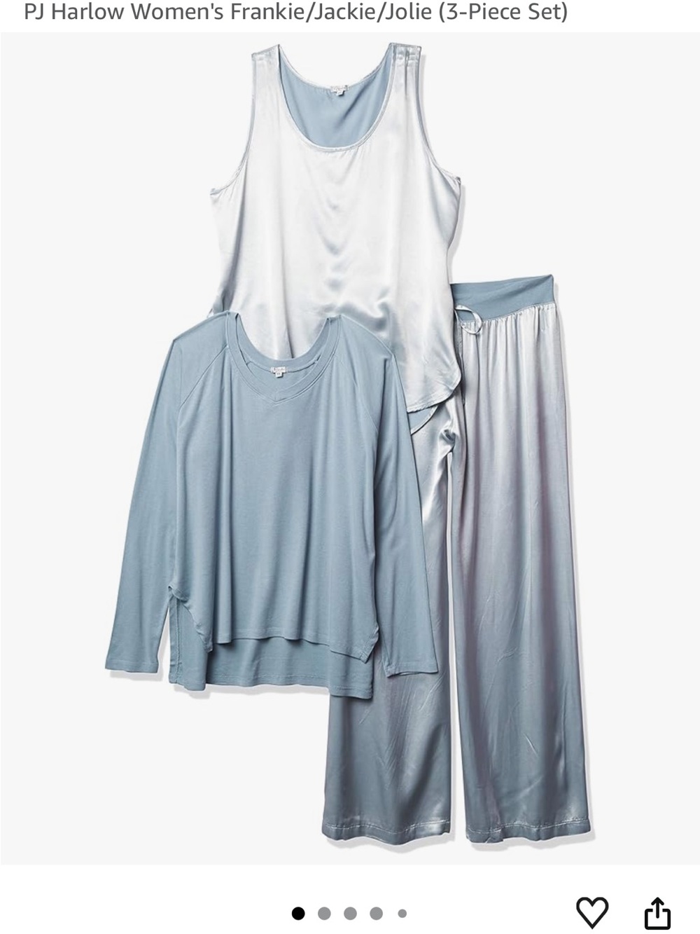 PJ Harlow Women's 3-Piece Pajama Set in Light Blue and Silver (Made in the USA)
